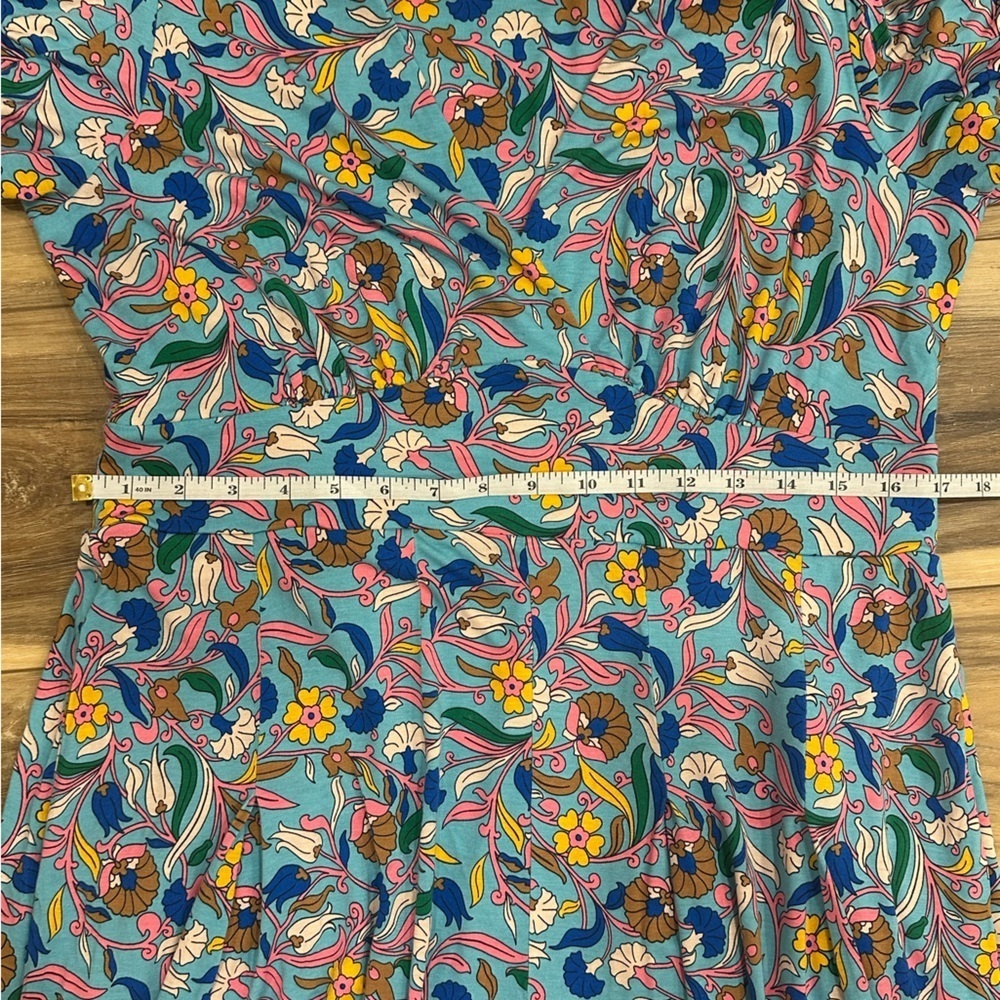 Boden Kristen Pleated Jersey Dress Blue Floral Vine Sz 12R - Picture 6 of 10